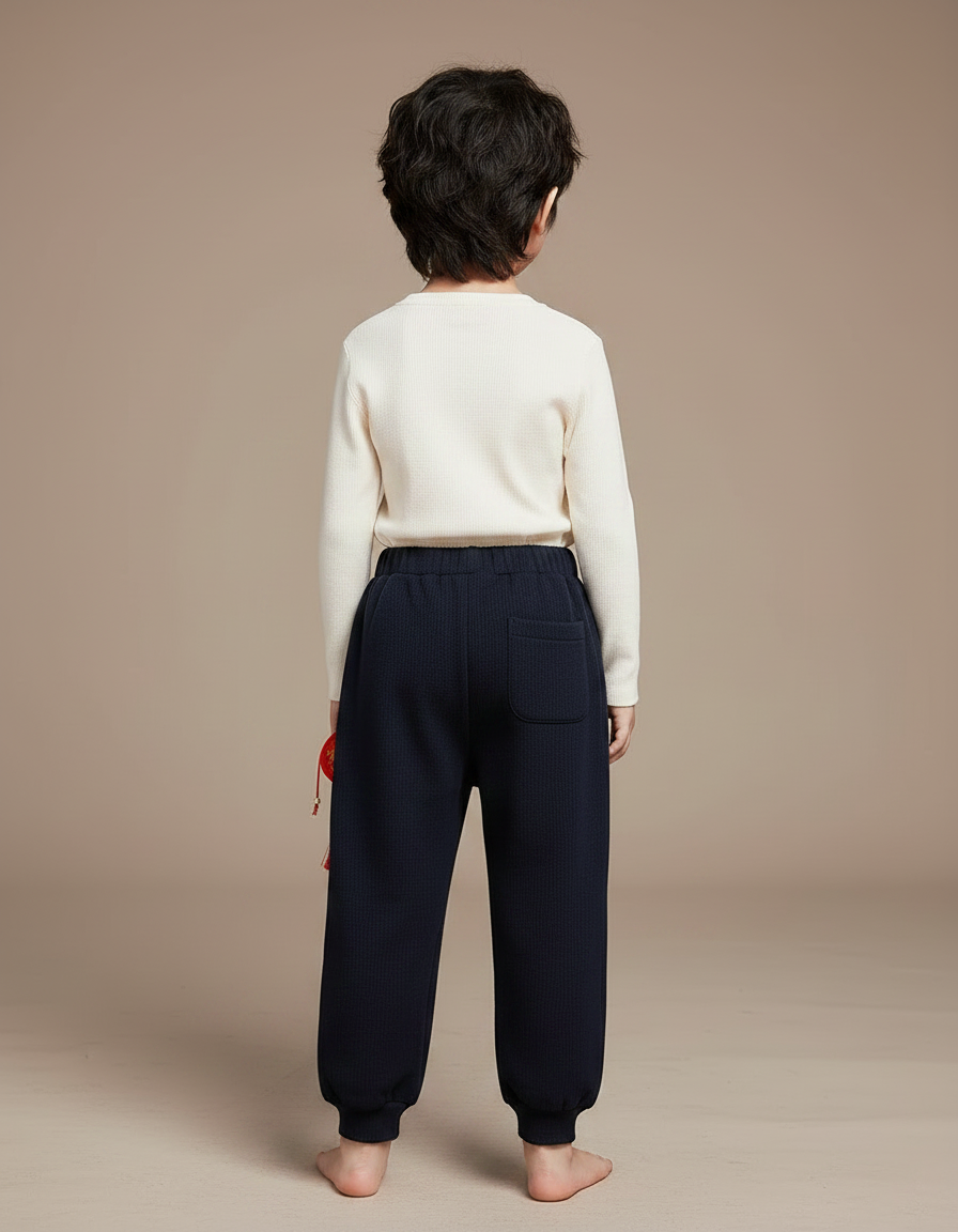 Pantalon Chinois Bleu Marine Côtelé Ample Enfant - Maille - vue 2