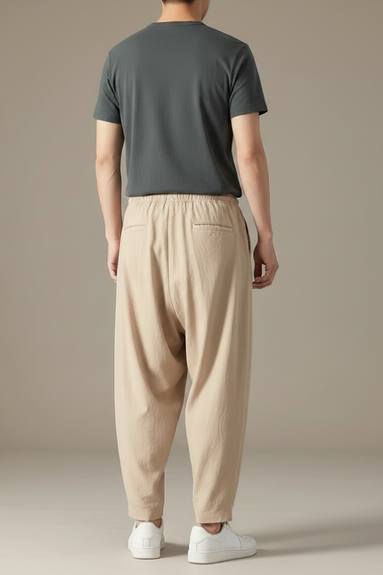 Pantalon Chinois Harem Lin Ample Décontracté Beige - vue 2