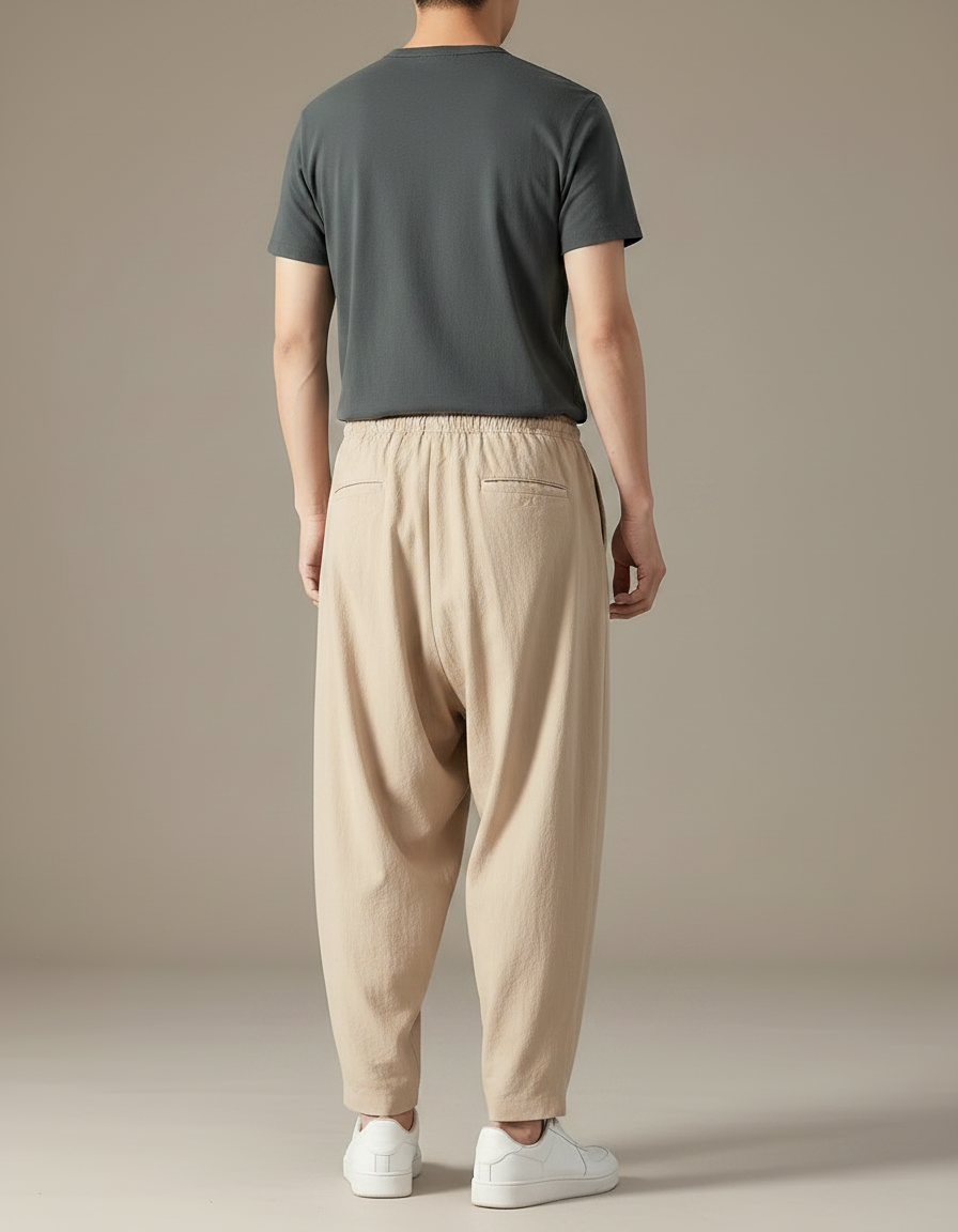 Pantalon Chinois Harem Lin Ample Décontracté Beige - vue 2