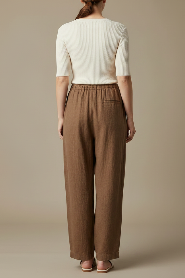 Pantalon Chinois Marron Ample Coton Lin Femme - vue 2