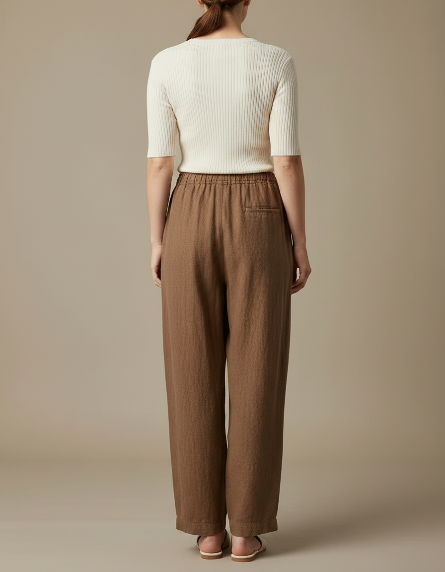 Pantalon Chinois Marron Ample Coton Lin Femme - vue 2