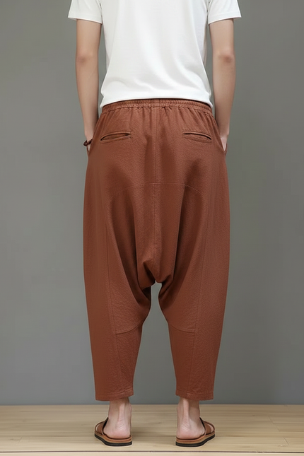 Pantalon Chinois Harem Ample Coton Marron Décontracté - vue 2