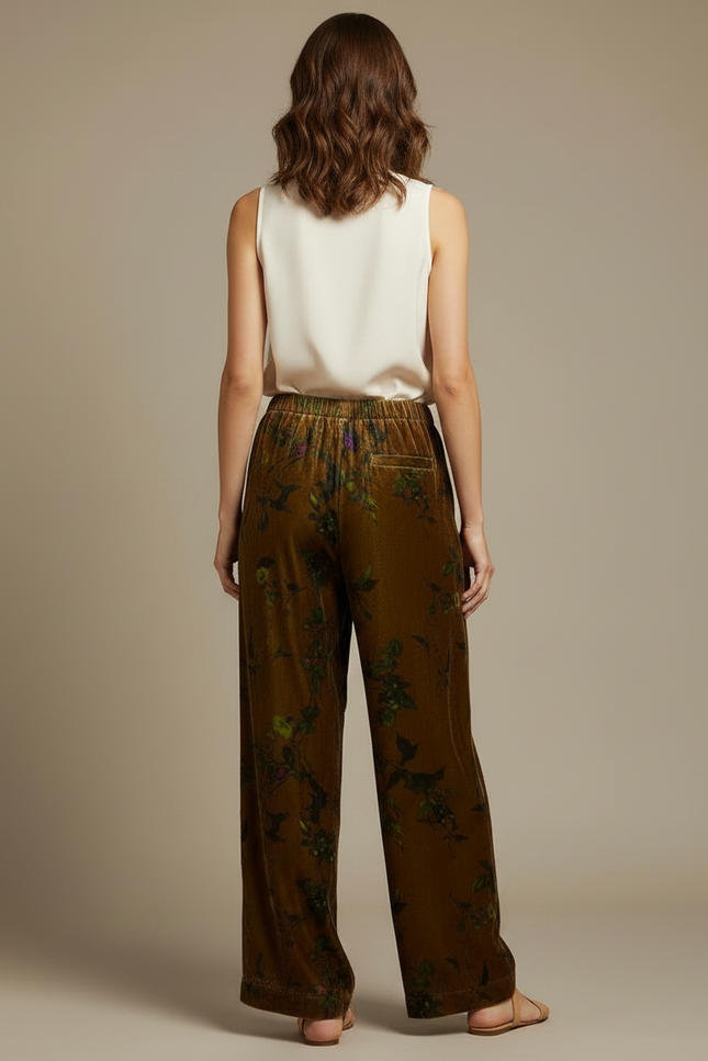 Pantalon Chinois Velours Floral Ample Marron Bohème - vue 2