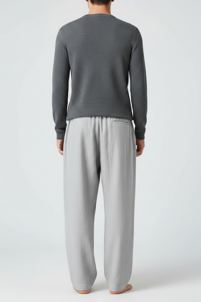 Pantalon Chinois Gris Clair Ample Lin Homme Décontracté - vue 2