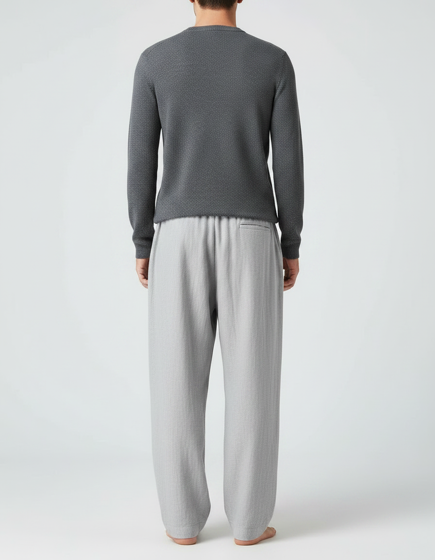 Pantalon Chinois Gris Clair Ample Lin Homme Décontracté - vue 2