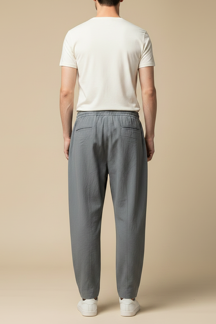 Pantalon Chinois Gris Lin Ample Décontracté Homme Coton - vue 2