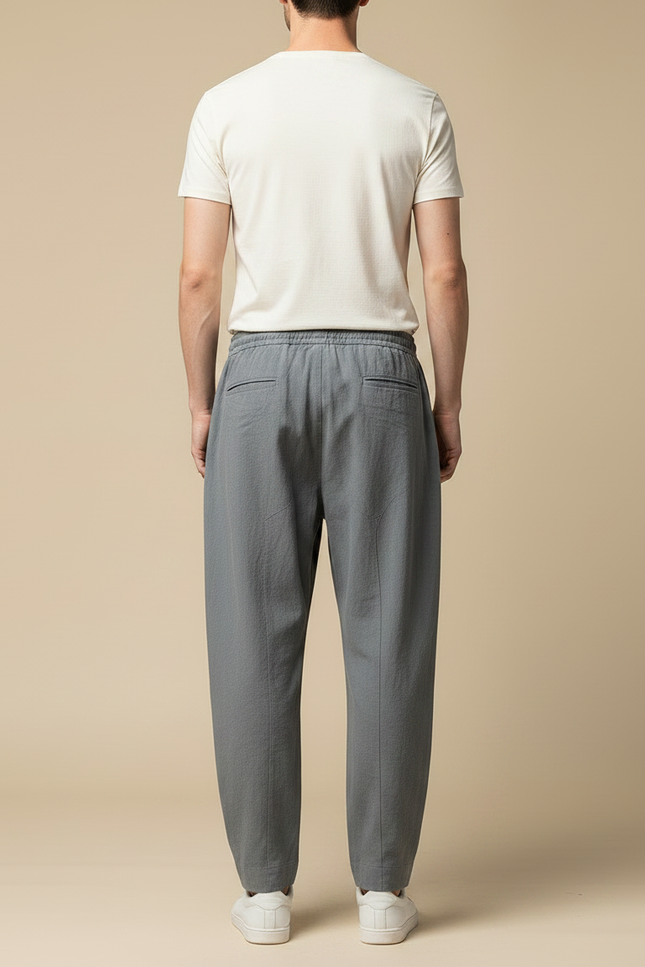 Pantalon Chinois Gris Lin Ample Décontracté Homme Coton - vue 2