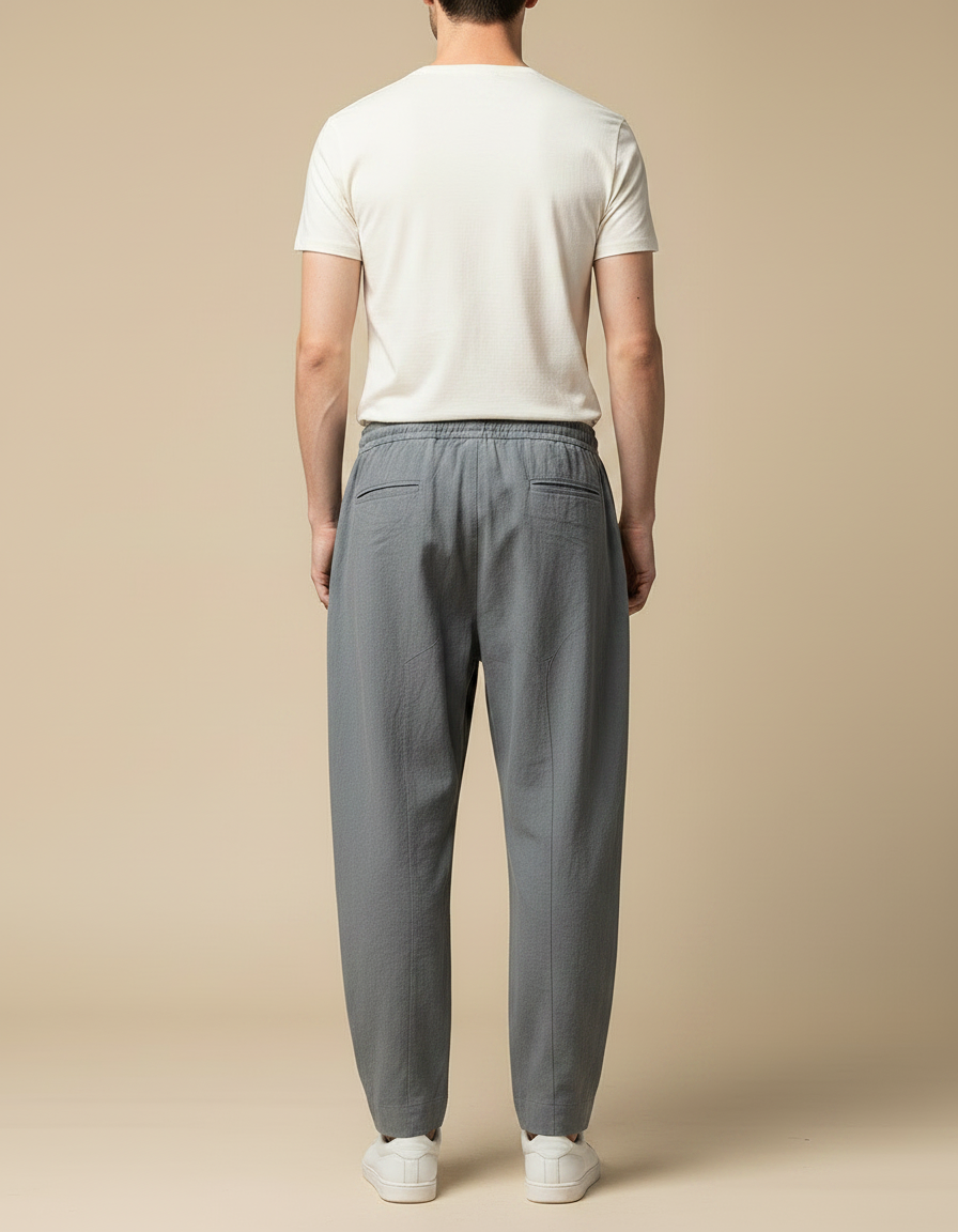 Pantalon Chinois Gris Lin Ample Décontracté Homme Coton - vue 2
