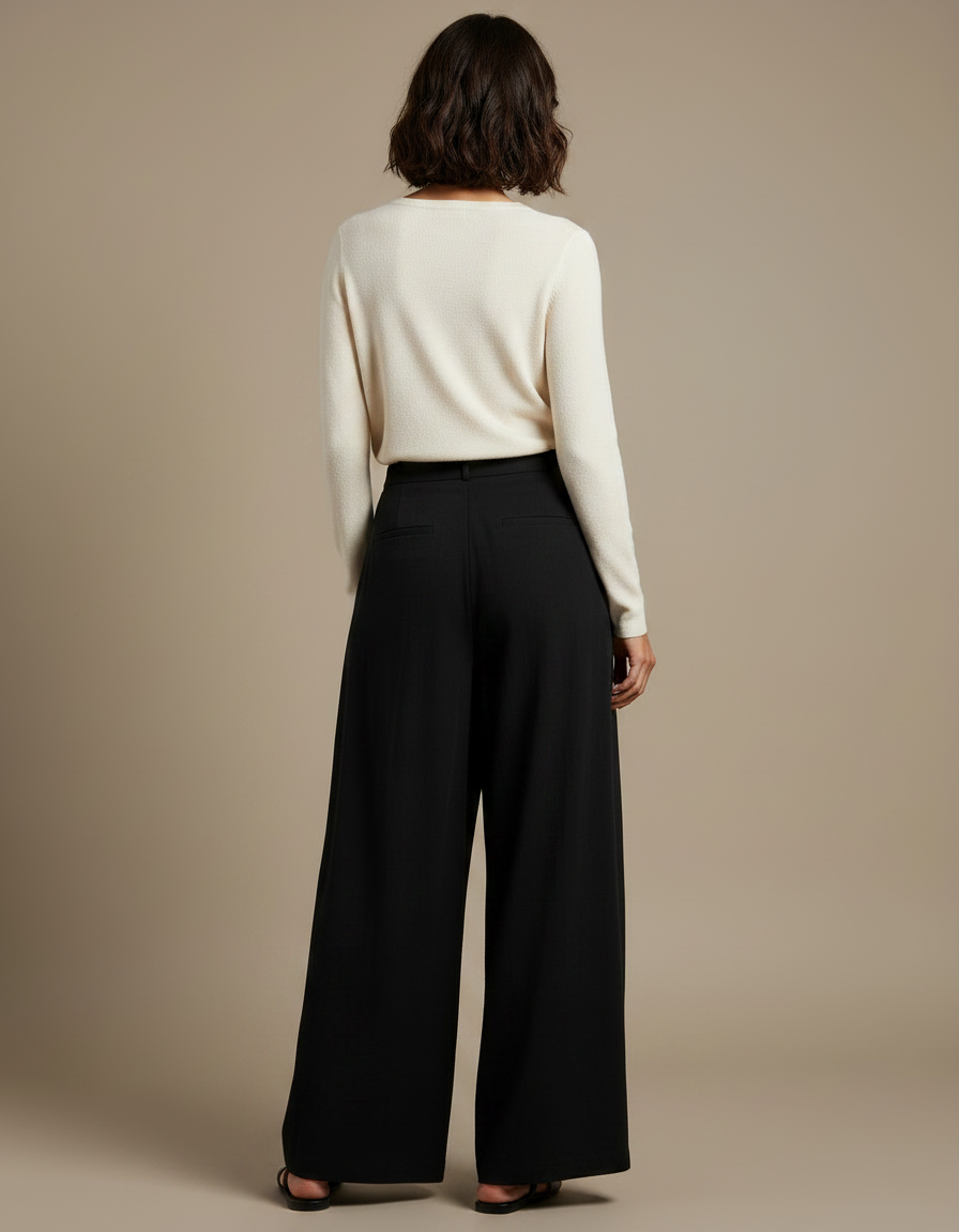 Pantalon Chinois Noir Ample Plissé Décontracté Fluide - Viscose - vue 2