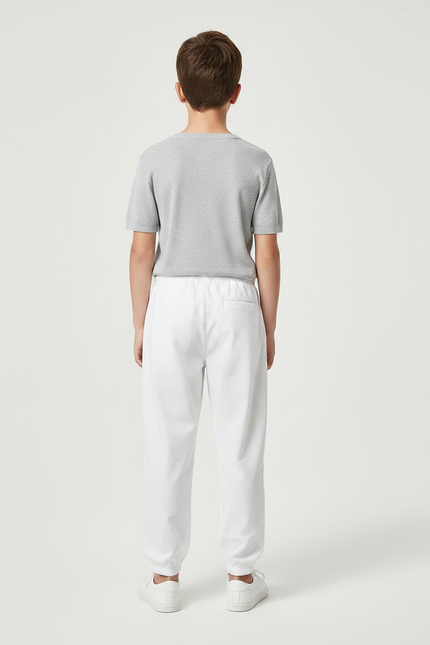 Pantalon Chinois Blanc Cordon Élastique Garçon Jogger - Molleton - vue 2