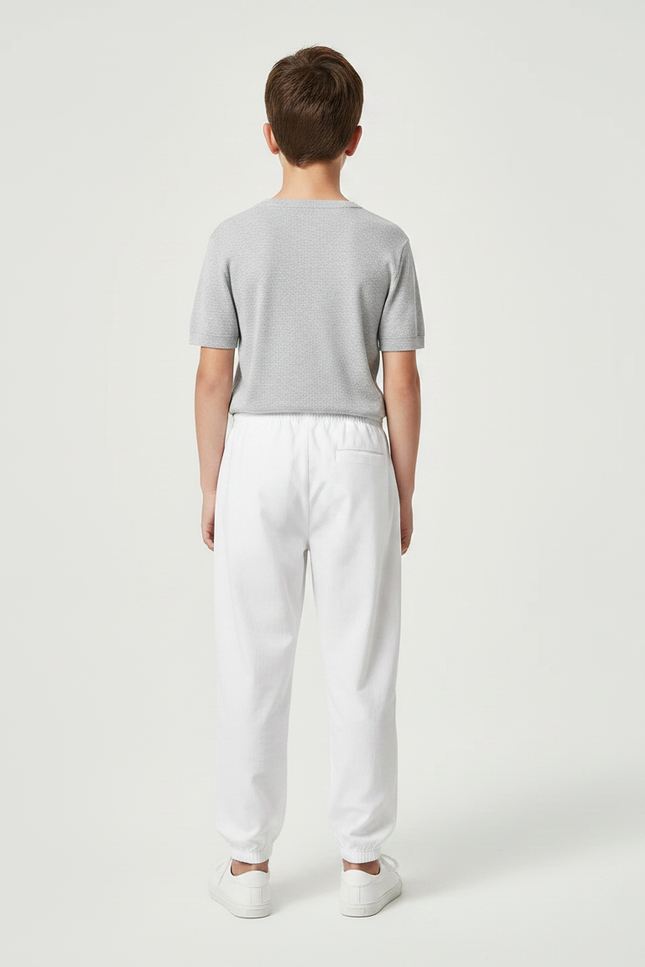 Pantalon Chinois Blanc Cordon Élastique Garçon Jogger - Molleton - vue 2
