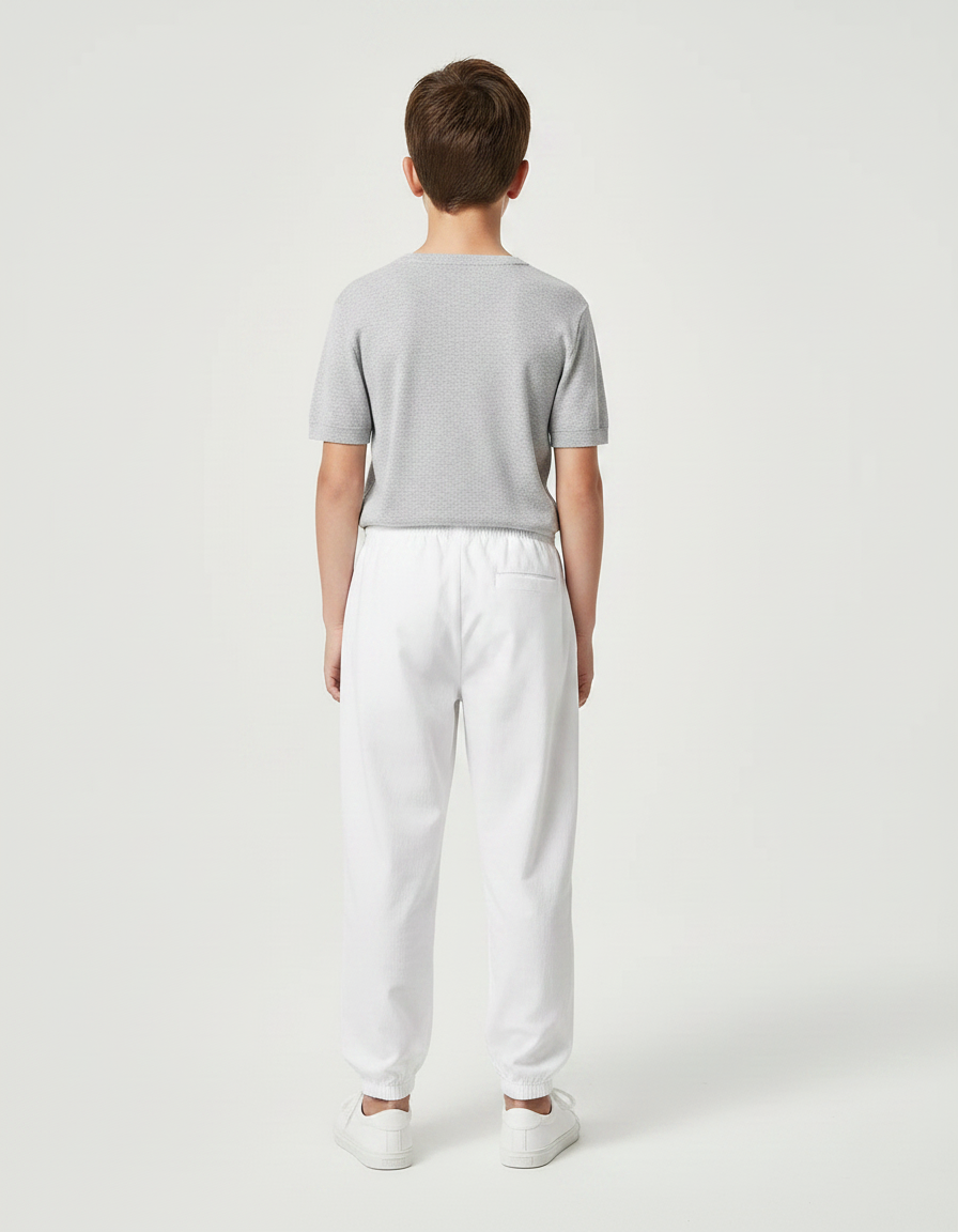Pantalon Chinois Blanc Cordon Élastique Garçon Jogger - Molleton - vue 2