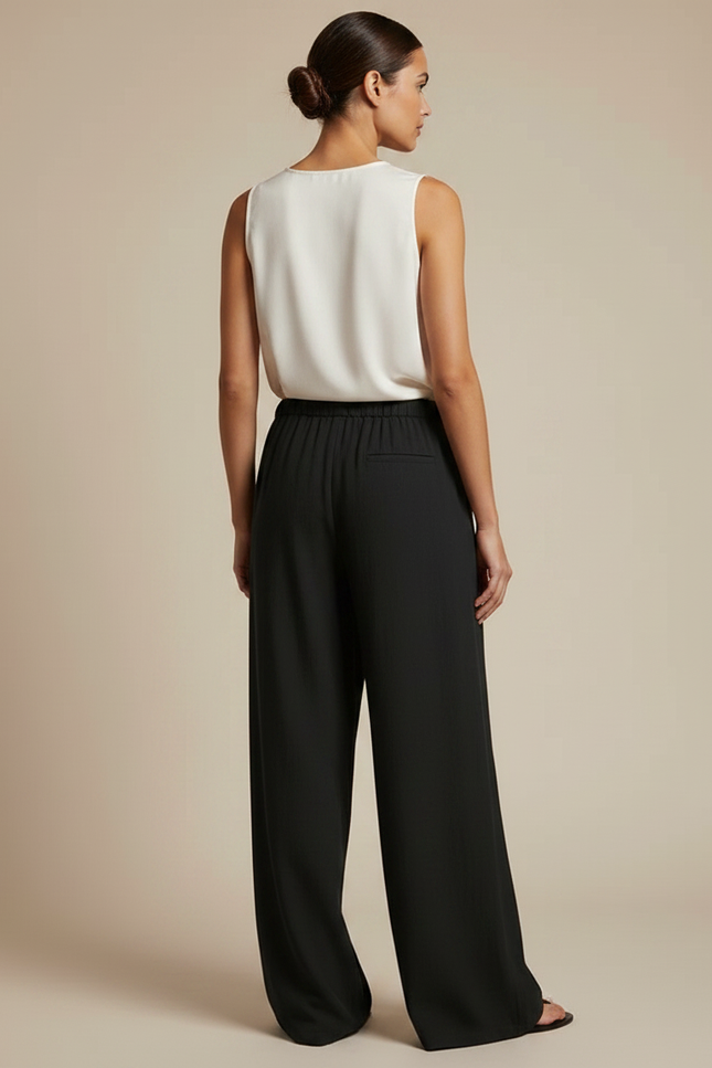 Pantalon Chinois Noir Ample Fluide Taille Haute - Viscose - vue 2