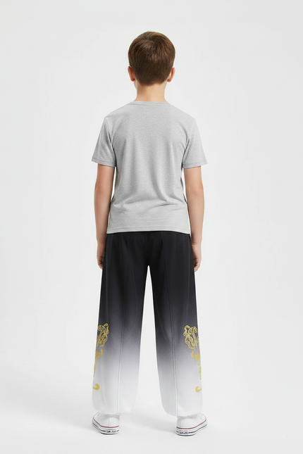 Pantalon Chinois Dégradé Noir Blanc Brodé Doré Ample Garçon - Multicolore Polyester - vue 2