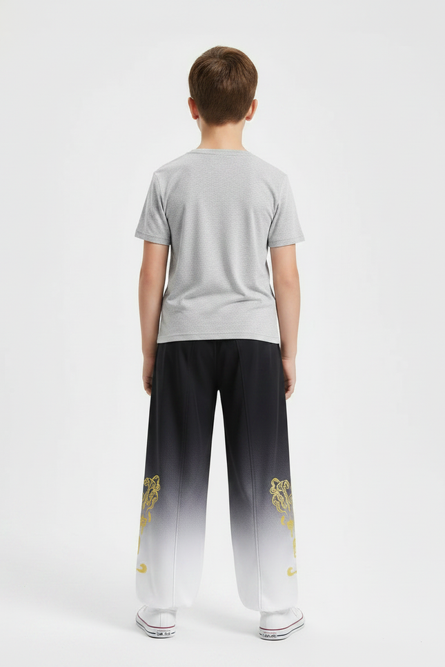 Pantalon Chinois Dégradé Noir Blanc Brodé Doré Ample Garçon - Multicolore Polyester - vue 2