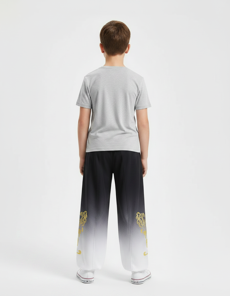Pantalon Chinois Dégradé Noir Blanc Brodé Doré Ample Garçon - Multicolore Polyester - vue 2