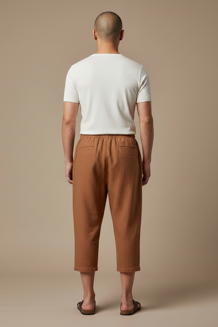 Pantalon Chinois Marron Ample Lin Décontracté Homme - vue 2