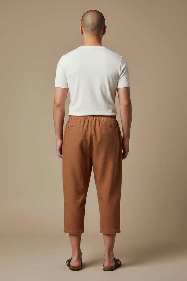 Pantalon Chinois Marron Ample Lin Décontracté Homme - vue 2