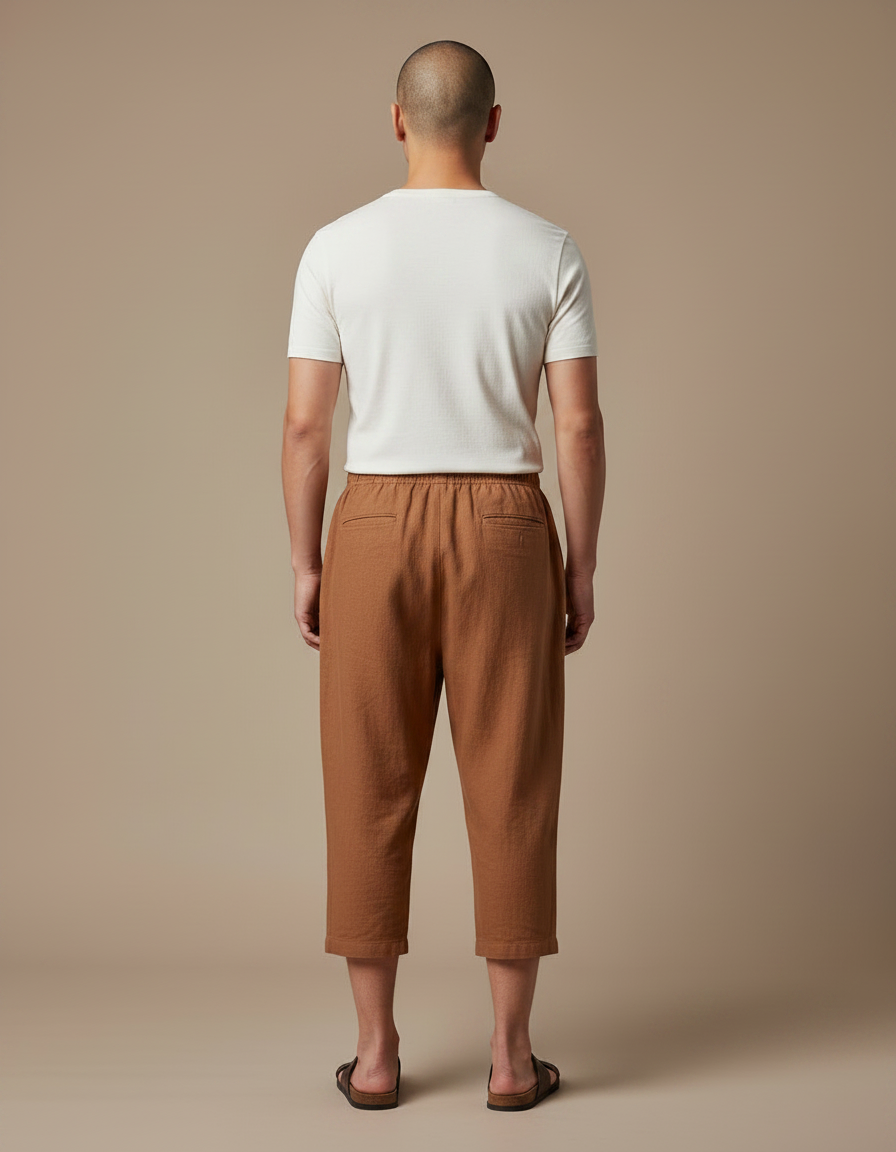 Pantalon Chinois Marron Ample Lin Décontracté Homme - vue 2