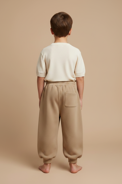 Pantalon Chinois Marron Ample Coton Enfant Décontracté Sport - Camel Molleton - vue 2