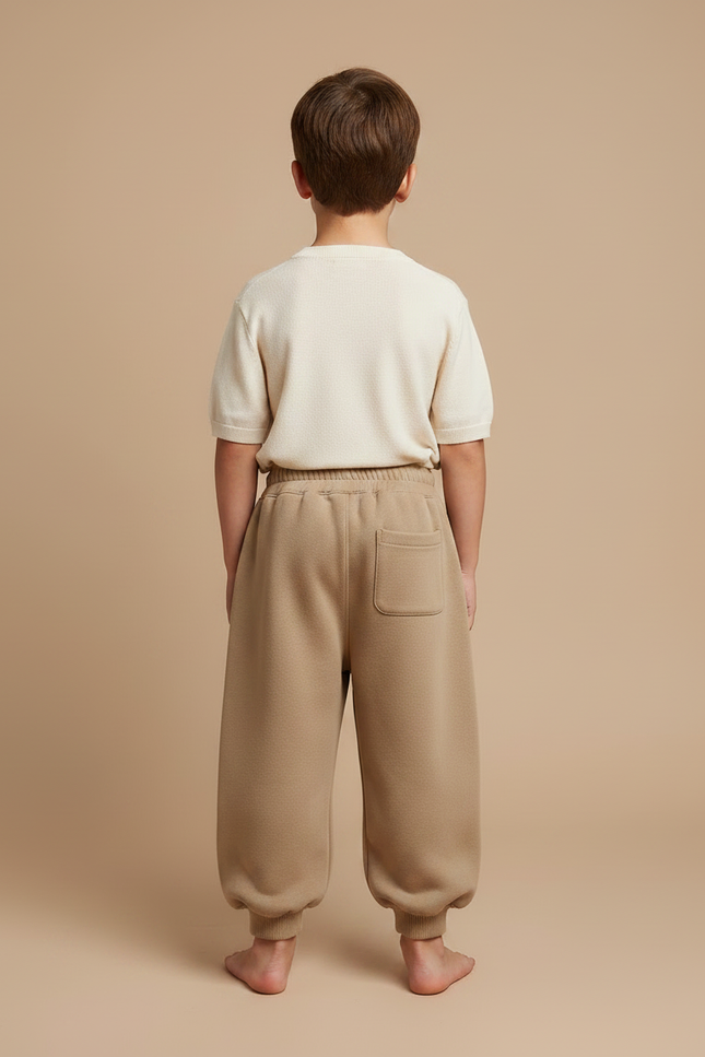 Pantalon Chinois Marron Ample Coton Enfant Décontracté Sport - Camel Molleton - vue 2