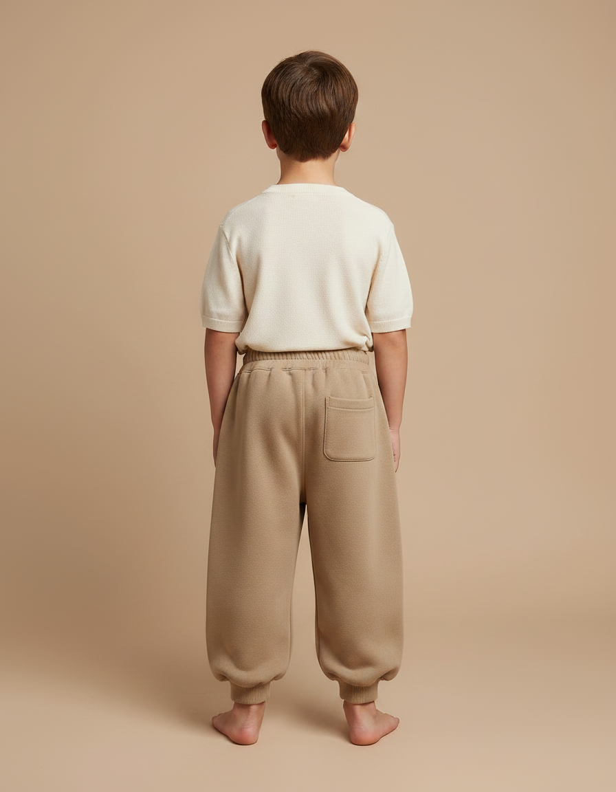 Pantalon Chinois Marron Ample Coton Enfant Décontracté Sport - Camel Molleton - vue 2
