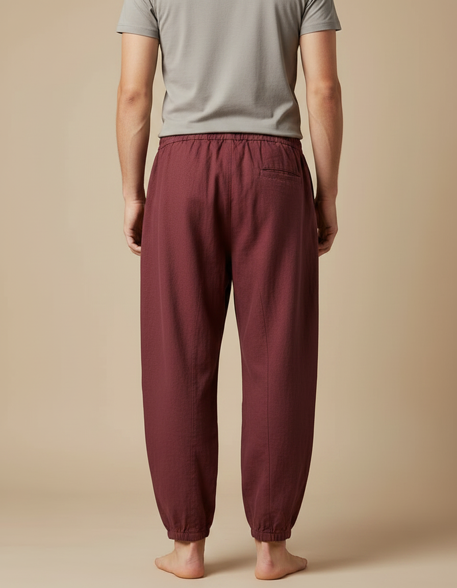 Pantalon Chinois Bordeaux Ample Coton Confortable Homme - vue 2