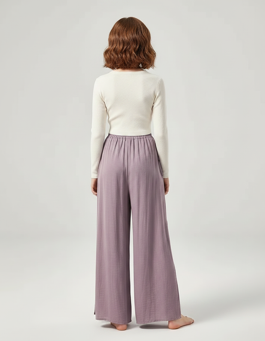 Pantalon Chinois Violet Ample Fluide Fendu Danse - Viscose - vue 2