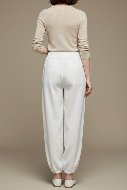 Pantalon Chinois Blanc Ample Lin Boutons Traditionnel - vue 2