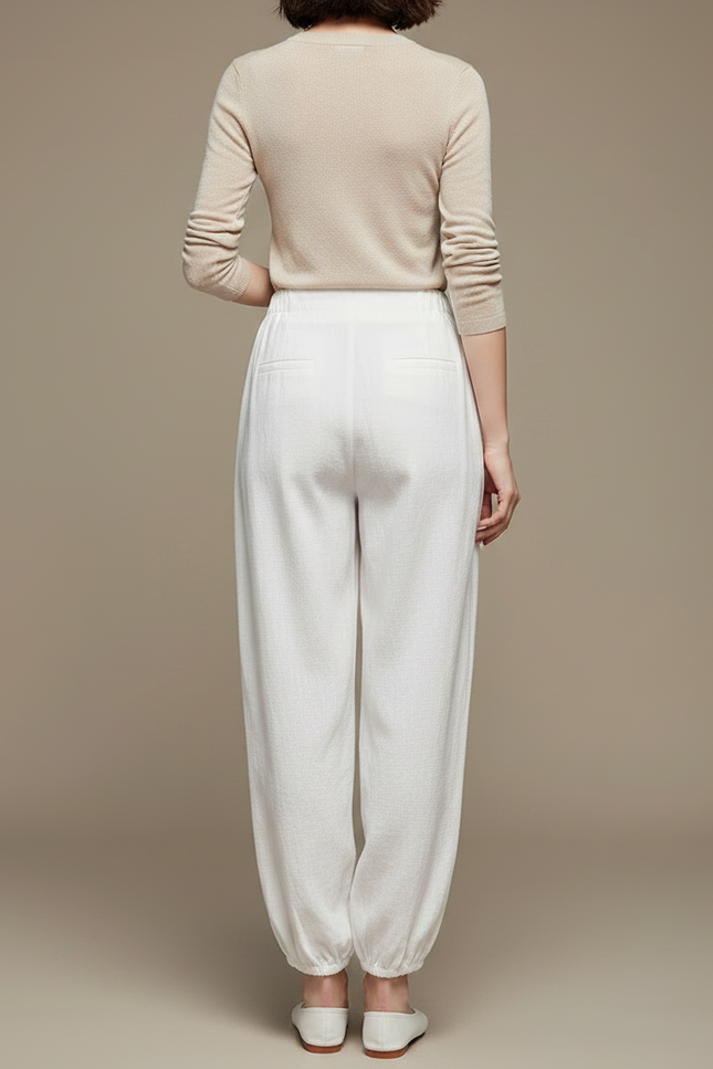 Pantalon Chinois Blanc Ample Lin Boutons Traditionnel - vue 2