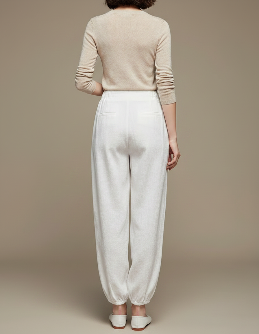 Pantalon Chinois Blanc Ample Lin Boutons Traditionnel - vue 2