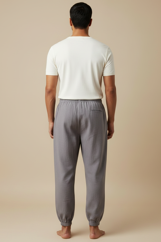 Pantalon Chinois Gris Ample Coton Lin Décontracté - vue 2