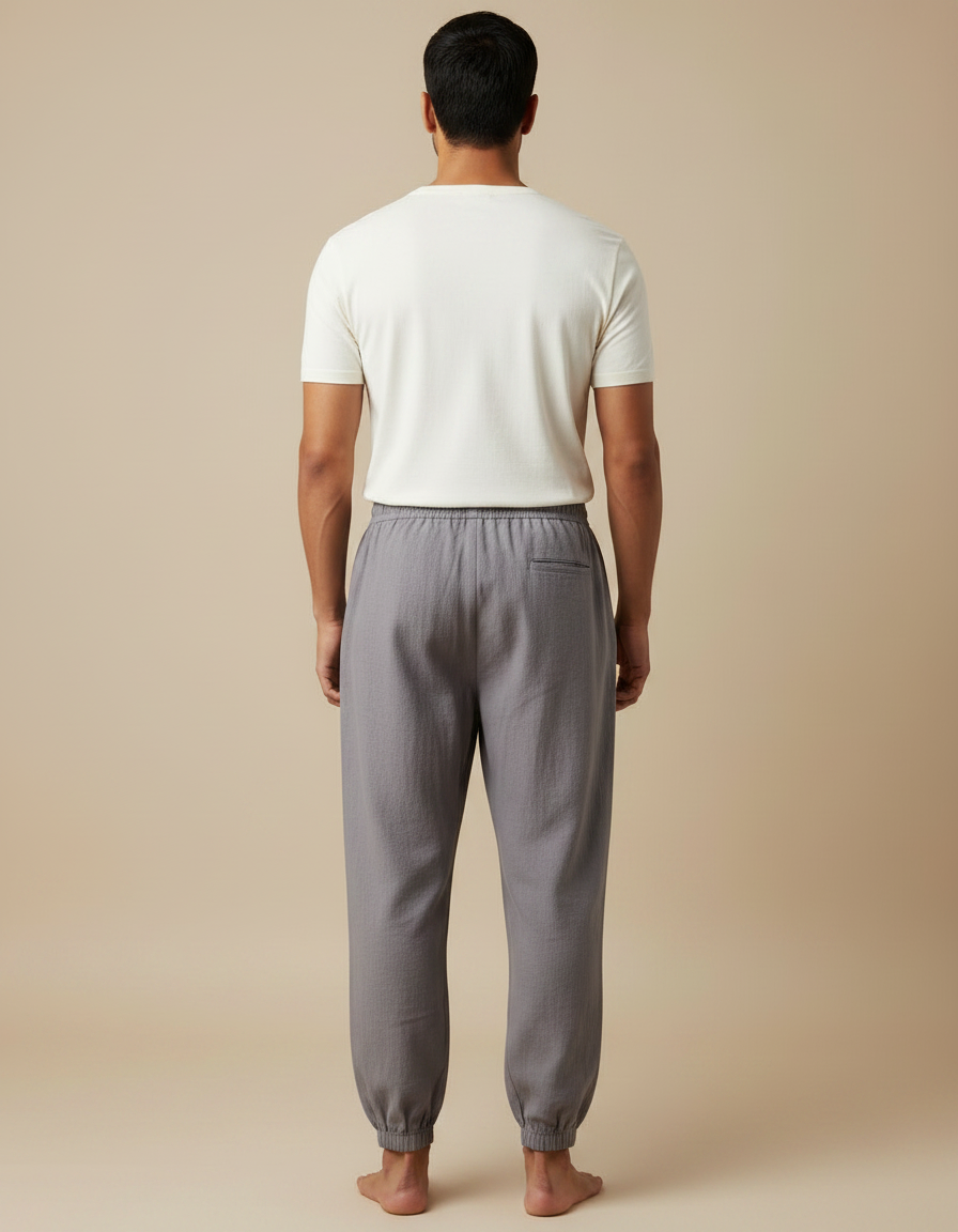 Pantalon Chinois Gris Ample Coton Lin Décontracté - vue 2