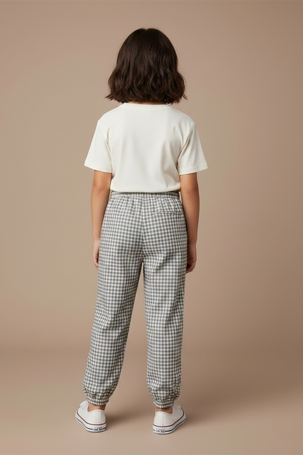 Pantalon Chinois Carreaux Gris Ample Enfant Décontracté - Coton - vue 2