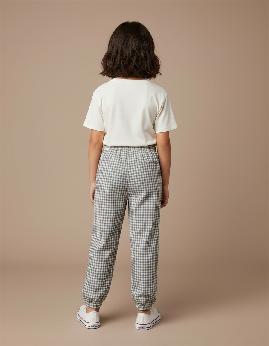 Pantalon Chinois Carreaux Gris Ample Enfant Décontracté - Coton - vue 2