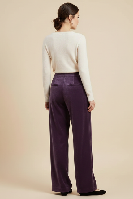 Pantalon Chinois Velours Violet Ample Taille Haute Femme - vue 2