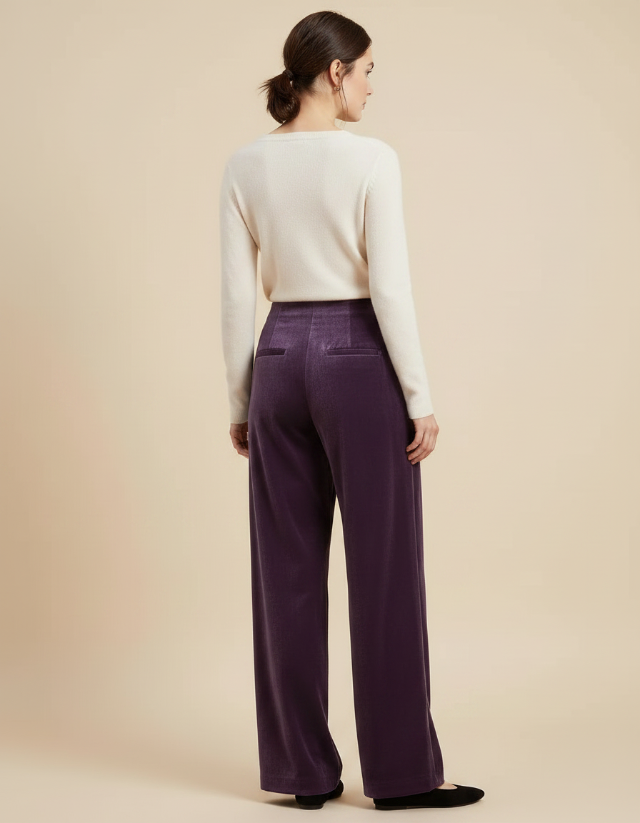 Pantalon Chinois Velours Violet Ample Taille Haute Femme - vue 2