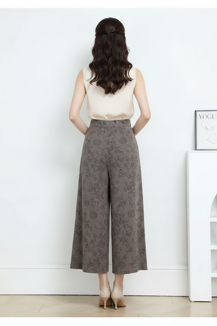Pantalon Chinois Gris Ample Imprimé Floral Fluide - Viscose - vue 2