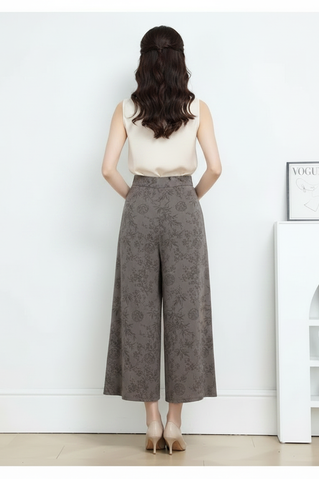 Pantalon Chinois Gris Ample Imprimé Floral Fluide - Viscose - vue 2