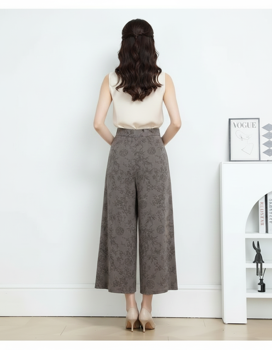 Pantalon Chinois Gris Ample Imprimé Floral Fluide - Viscose - vue 2