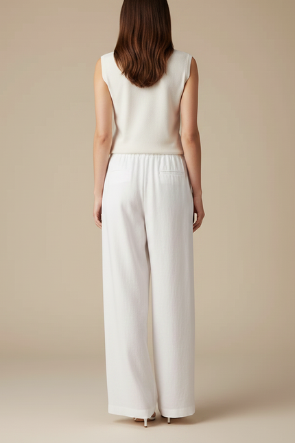 Pantalon Chinois Blanc Lin Ample Fluide Décontracté - vue 2
