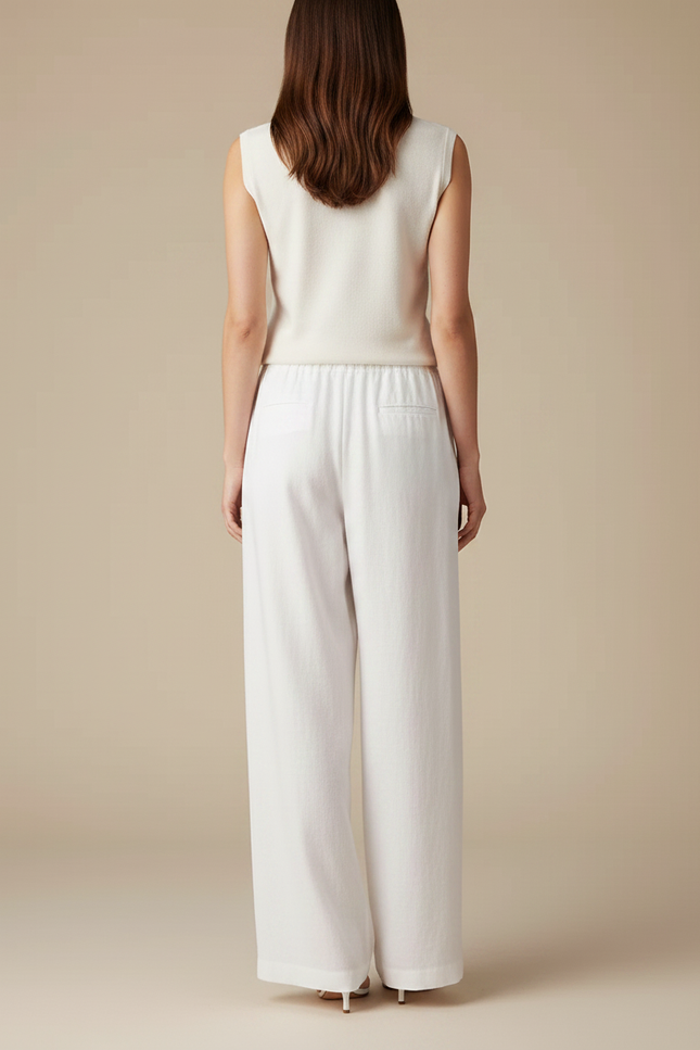 Pantalon Chinois Blanc Lin Ample Fluide Décontracté - vue 2