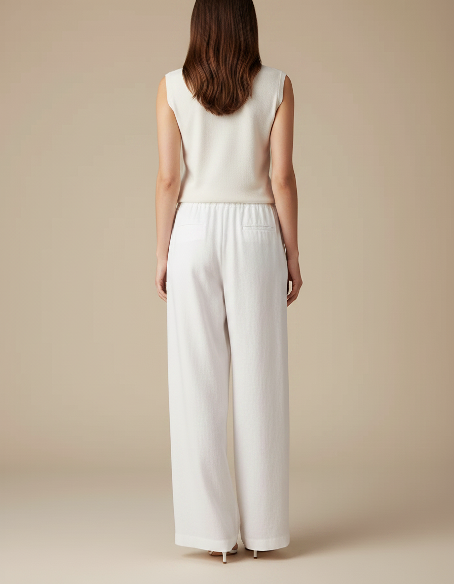 Pantalon Chinois Blanc Lin Ample Fluide Décontracté - vue 2
