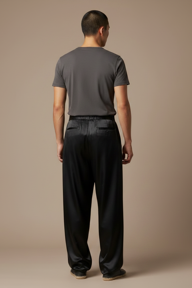 Pantalon Chinois Noir Satiné Ample Fluide Homme - vue 2