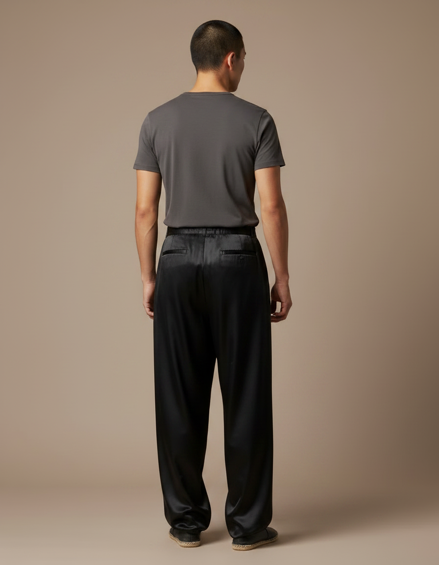 Pantalon Chinois Noir Satiné Ample Fluide Homme - vue 2