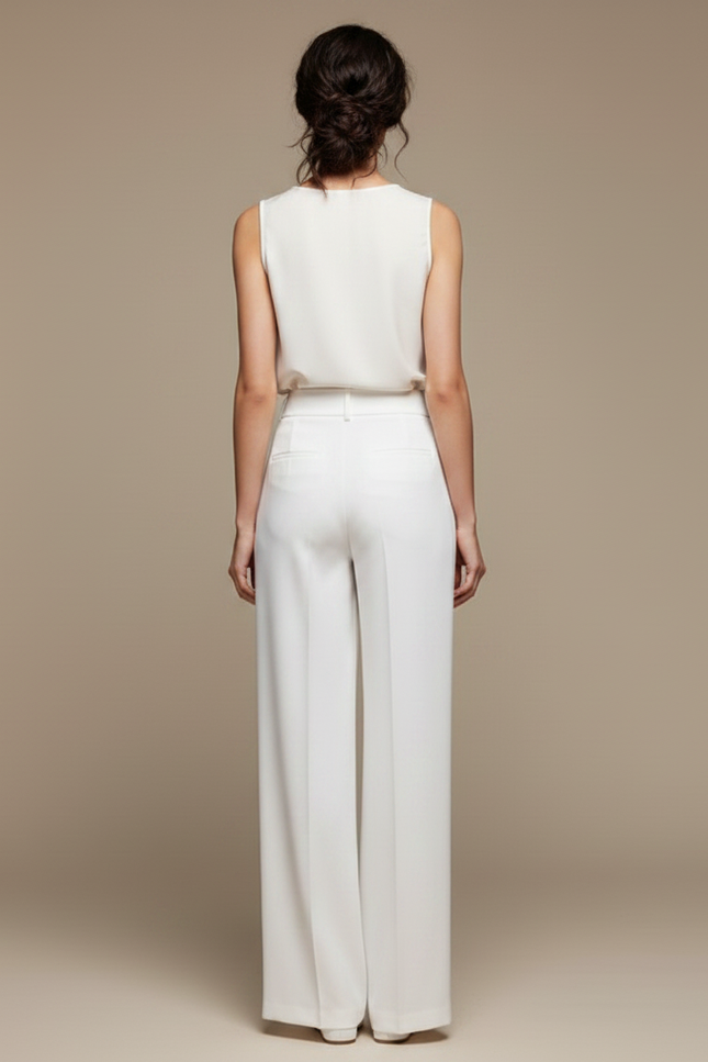 Pantalon Chinois Blanc Ample Fluide Élégant - Gabardine - vue 2