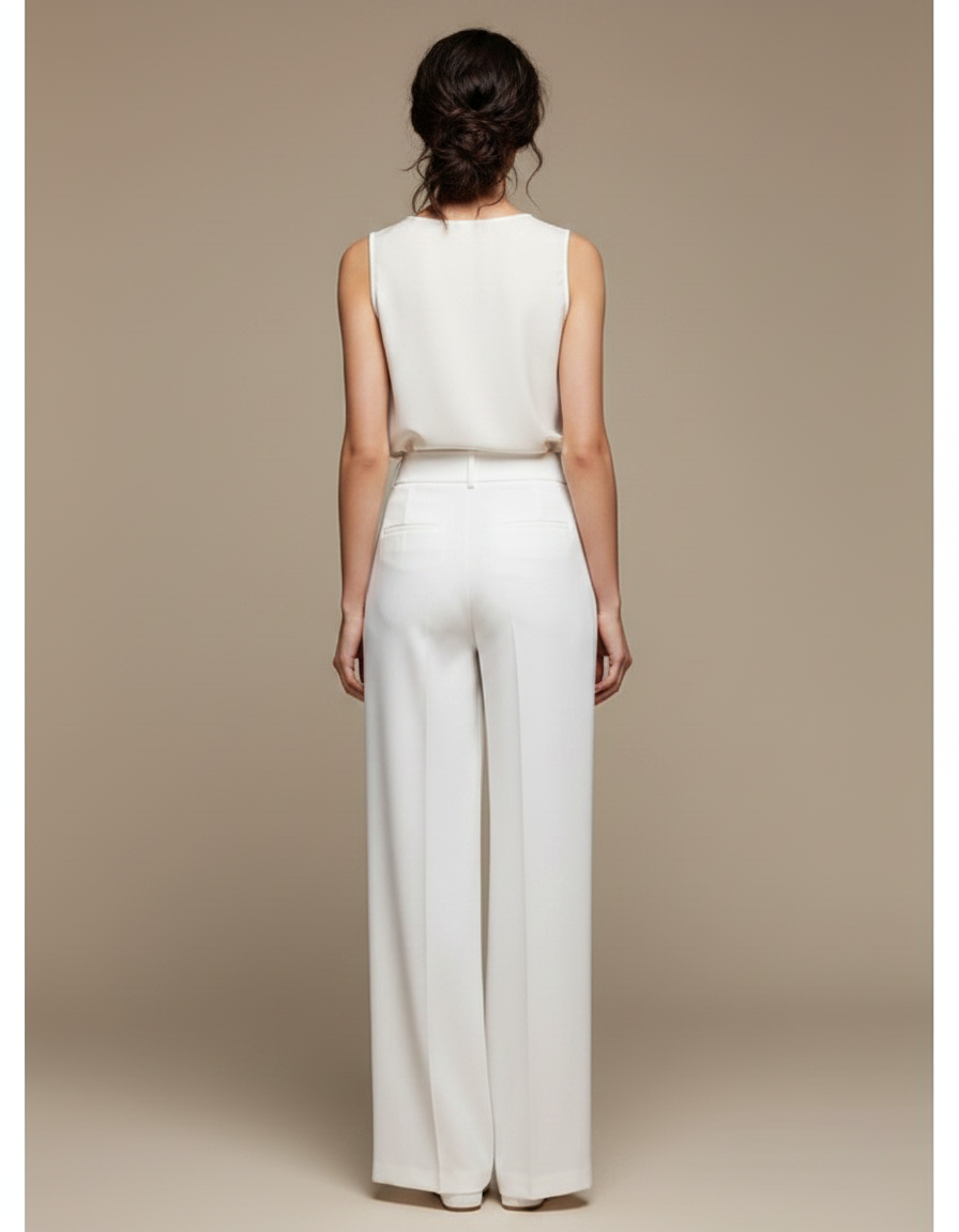 Pantalon Chinois Blanc Ample Fluide Élégant - Gabardine - vue 2