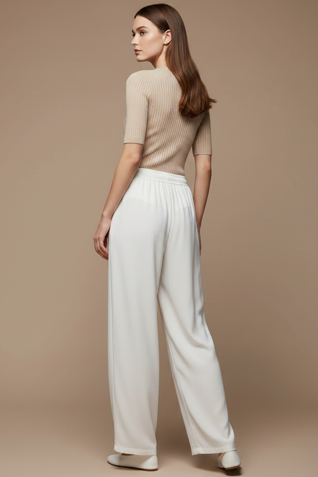 Pantalon Chinois Blanc Fluide Ample Cordon Confortable - Viscose - vue 2