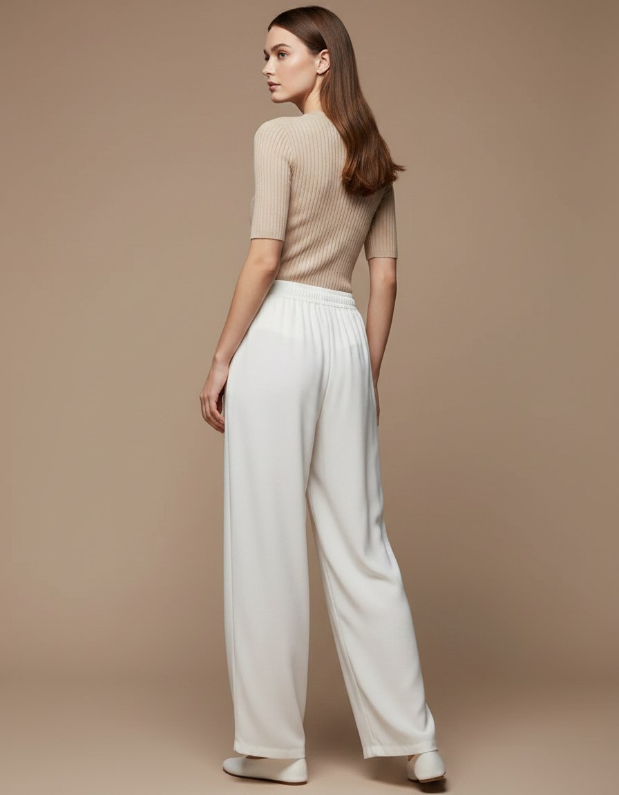 Pantalon Chinois Blanc Fluide Ample Cordon Confortable - Viscose - vue 2