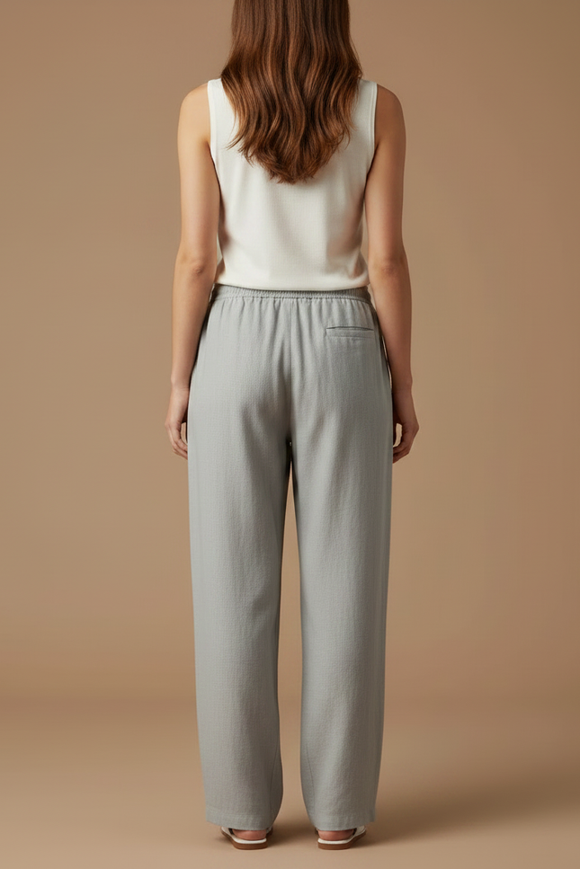 Pantalon Chinois Gris Lin Ample Confortable Décontracté - vue 2